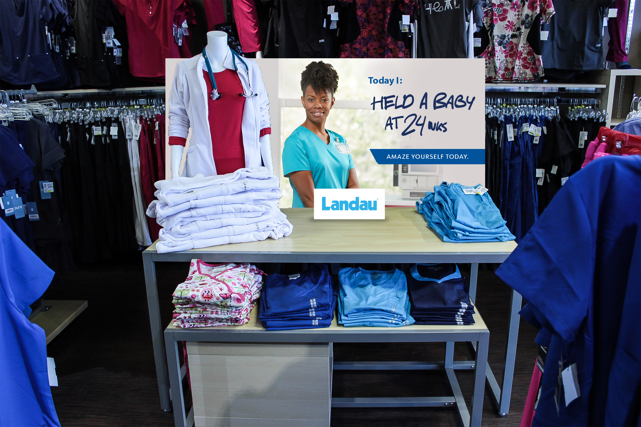 Landau Uniforms in-store product display
