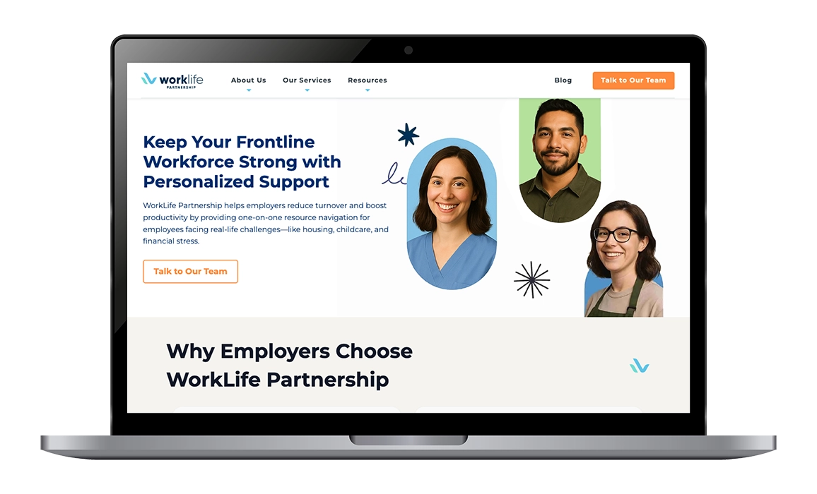 WorkLife Partnership Website Mockup on Laptop